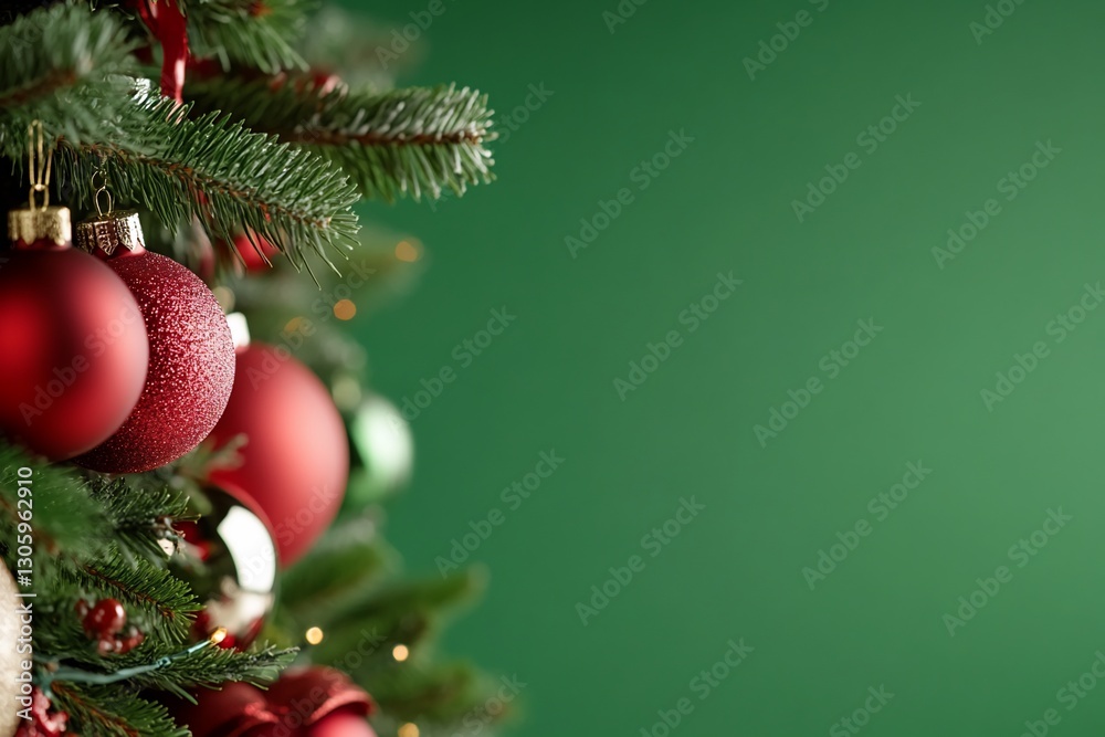 Christmas tree ornaments on a green backdrop Christmas tree ornaments on a green backdrop