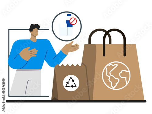 Eco-friendly packaging and bags. Zero waste on ecology lifestyle. Say no to plastic bags and bottle. Use reusable bags. 