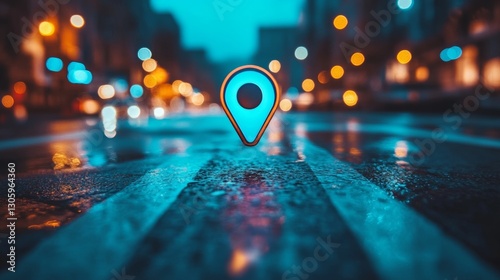 Fototapeta Naklejka Na Ścianę i Meble -  Urban marketers enhance local business visibility with AI-driven Google My Business optimization in an urban nighttime setting