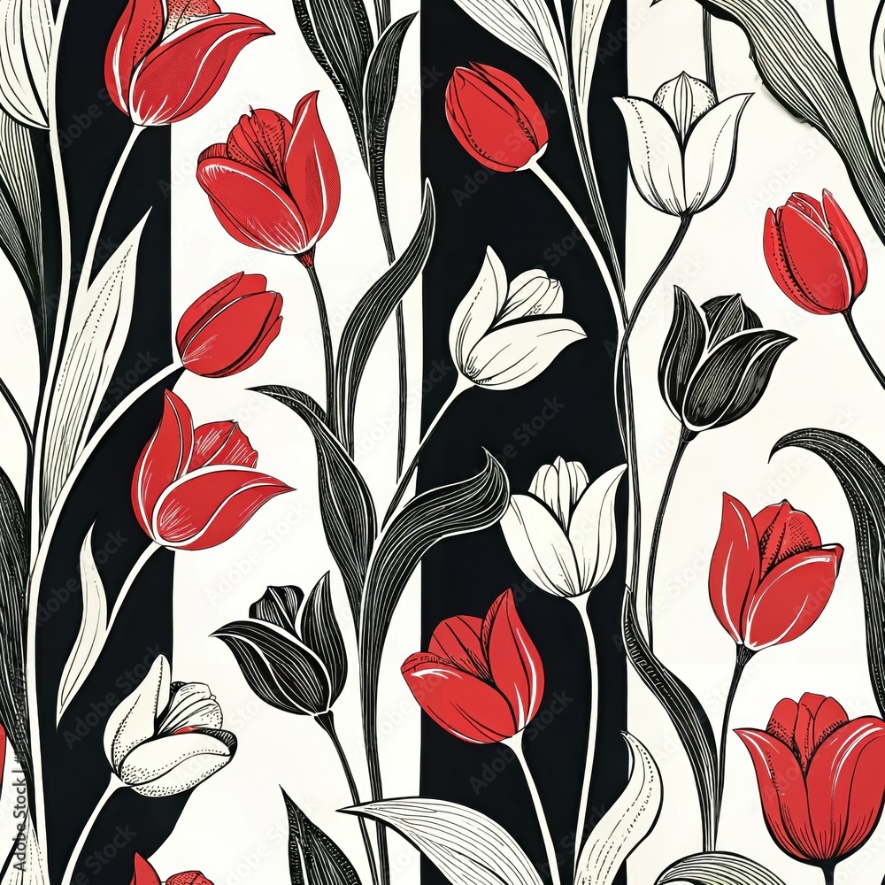 Fototapeta premium Seamless Floral Pattern Design Nature Digital Art Artistic Close-up Beauty