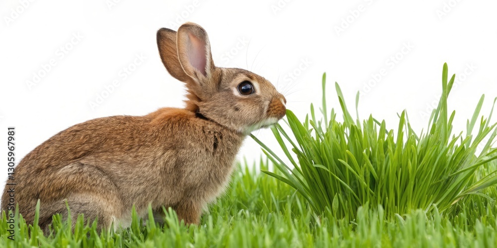 Spring Rabbit Photo: Brown Bunny, One Ear Down, Green Grass, Sniffing - Wildlife Photography Spring Rabbit Photo: Brown Bunny, One Ear Down, Green Grass, Sniffing - Wildlife Photography