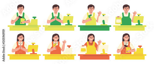 Cashier Working at Checkout Counter