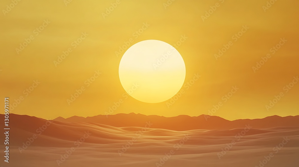 A minimalist artwork depicting a rising sun over an endless desert landscape. A minimalist artwork depicting a rising sun over an endless desert landscape.