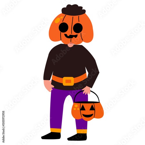 Halloween Kids Character with Cartoon Design. Vector Illustration.