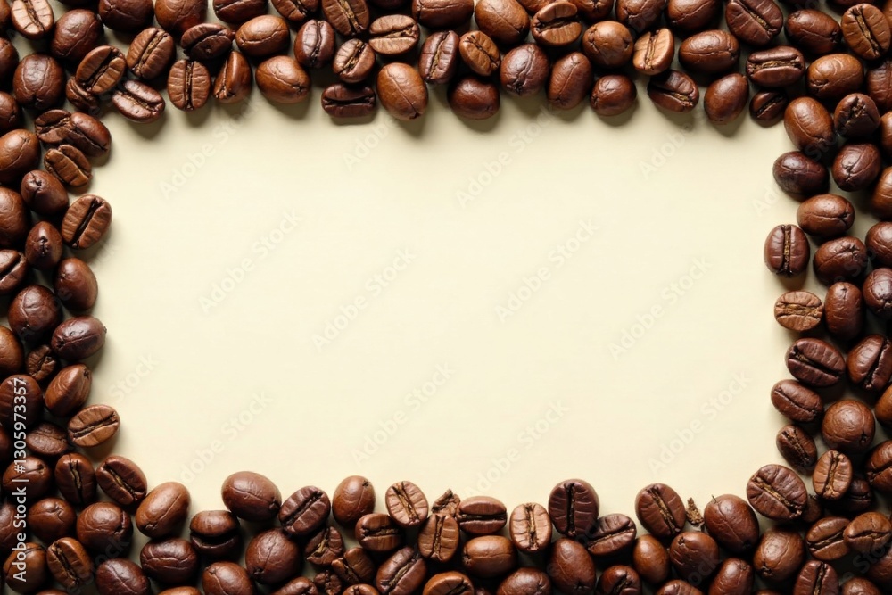 Aromatic Coffee Beans Forming a Rectangular Frame on a Pale Background, Perfect for Culinary or Beverage-Related Designs Aromatic Coffee Beans Forming a Rectangular Frame on a Pale Background, Perfect for Culinary or Beverage-Related Designs