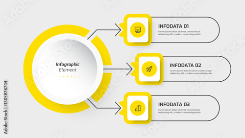 Infographic Template with Yellow Color, 3 Options, Line and Icon. Suitable for Presentations, Process Diagram, Workflow