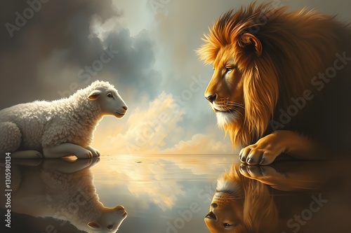 Lion and lamb.Faith and Power. The Concept of God in Christianity Through the Lion and the Sheep.