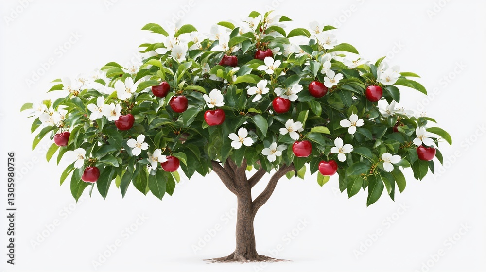 Blooming Apple Tree with Fruit, Isolated, White Background, Orchard, Food Packaging Blooming Apple Tree with Fruit, Isolated, White Background, Orchard, Food Packaging