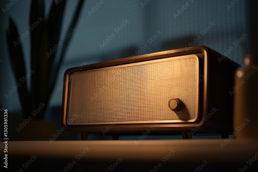 Φωτογραφία close-up of vintage world war ii-era radio turned on softly illuminated in dimly