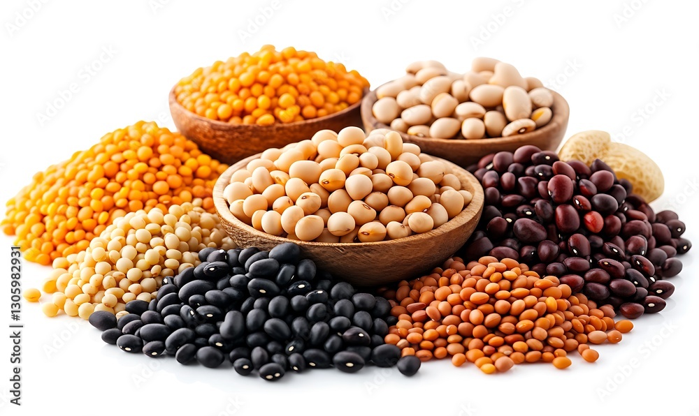 Composition with different legumes isolated on white background,
Composition with different legumes isolated on white background,