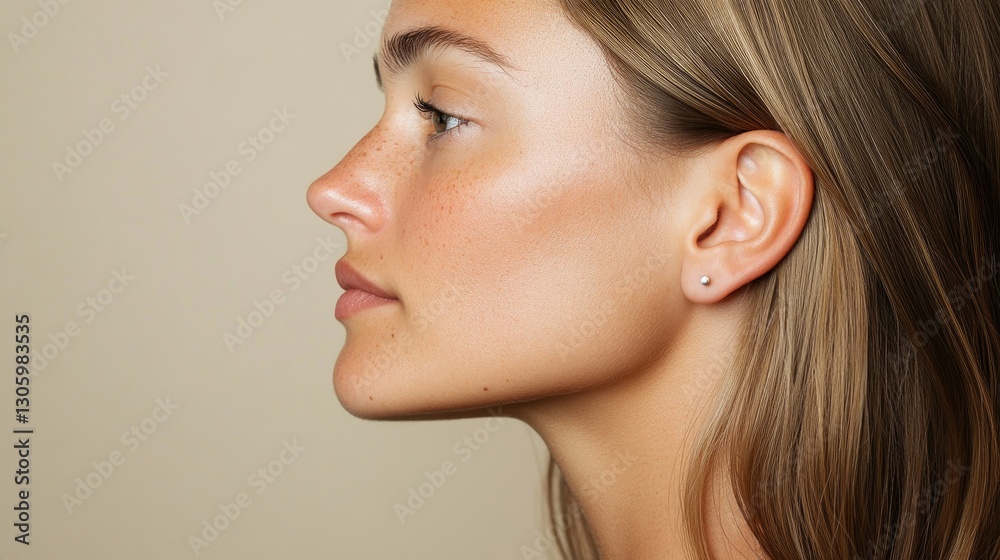 close-up shot of ear with simple yet elegant stud earring ear being slightly turned for subtle profile view against close-up shot of ear with simple yet elegant stud earring ear being slightly turned for subtle profile view against