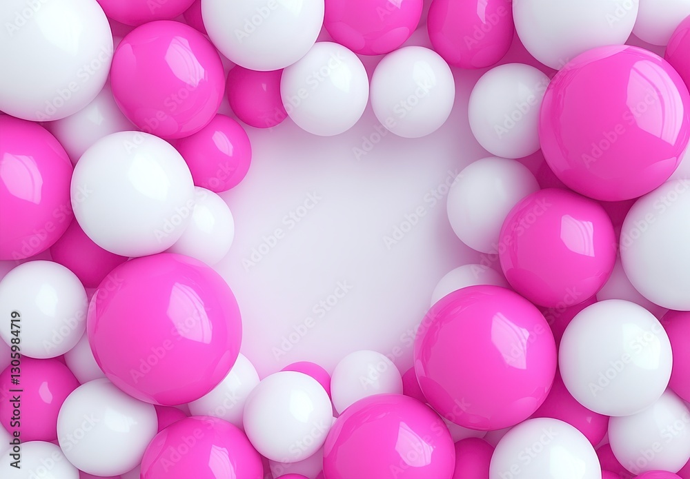 Pink and White Glossy Spheres Abstract Background 3D Render Pink and White Glossy Spheres Abstract Background 3D Render