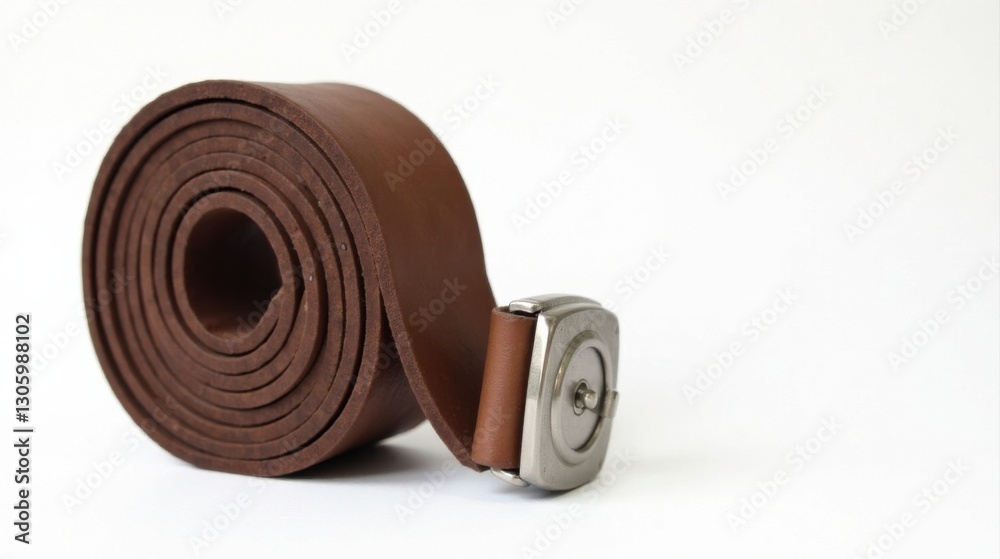 Rolled Brown Leather Belt with a Brushed Metal Buckle, a Stylish Accessory for Everyday Use