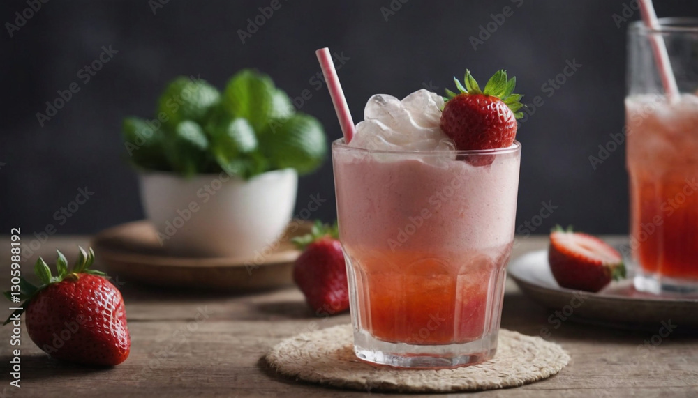strawberry soda float with vanilla ice cream on top strawberry soda float with vanilla ice cream on top