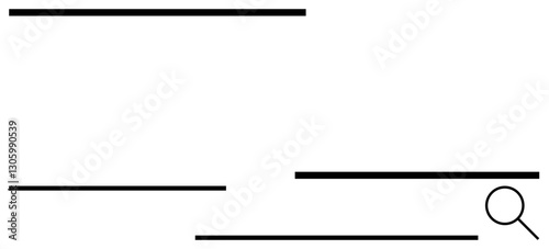 Horizontal lines highlight search concepts with a magnifying glass symbolizing focus and discovery. Ideal for research, analysis, investigation, filtering data, organization, precision, minimalism