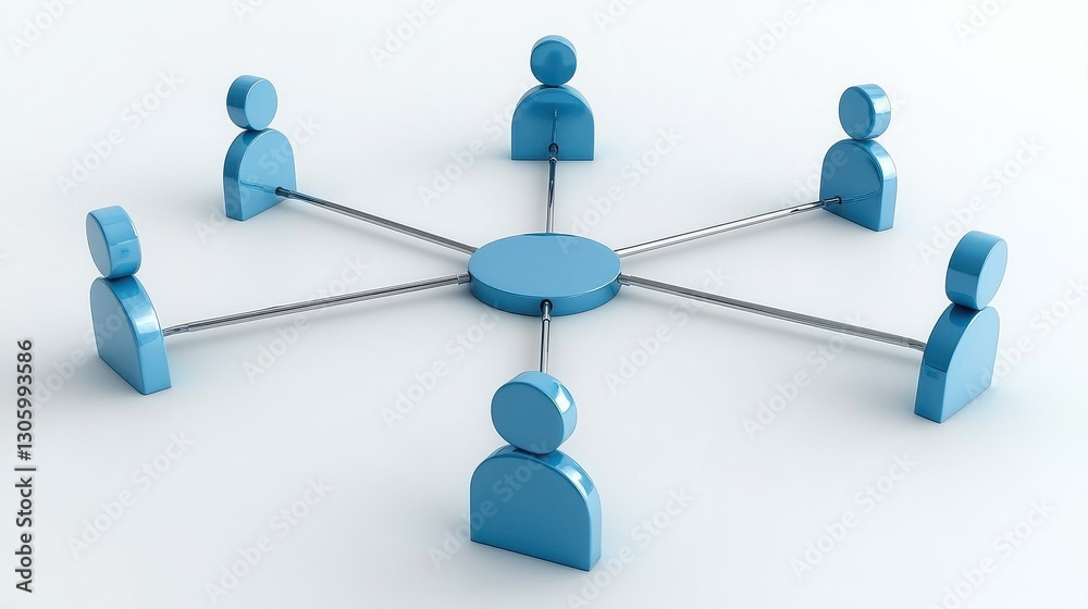 A network of blue figures connected to a central point, symbolizing collaboration and communication among team members. A network of blue figures connected to a central point, symbolizing collaboration and communication among team members.
