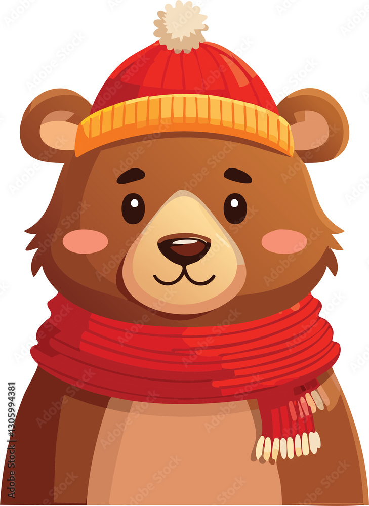 Illustration of a cute bear wearing hat and red scarf Illustration of a cute bear wearing hat and red scarf