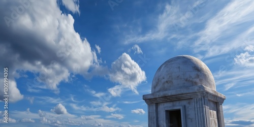 A striking dome structure under a vast, cloud-filled sky, showcasing the grandness of architectural design while inviting thoughts of infinity and contemplation.