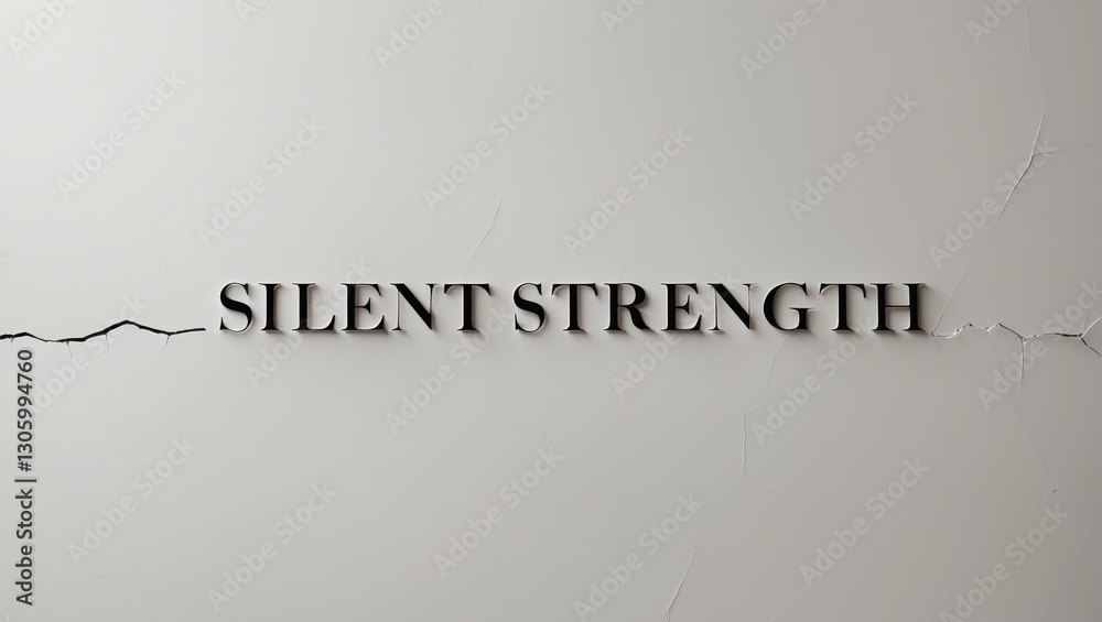Fototapeta premium The image displays the phrase 'Silent Strength' intricately cut into a textured white wall, creating a striking contrast between text and background