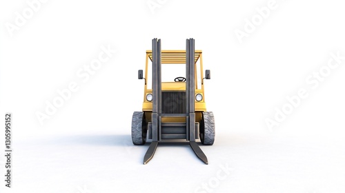 Yellow forklift, front view, warehouse, industrial