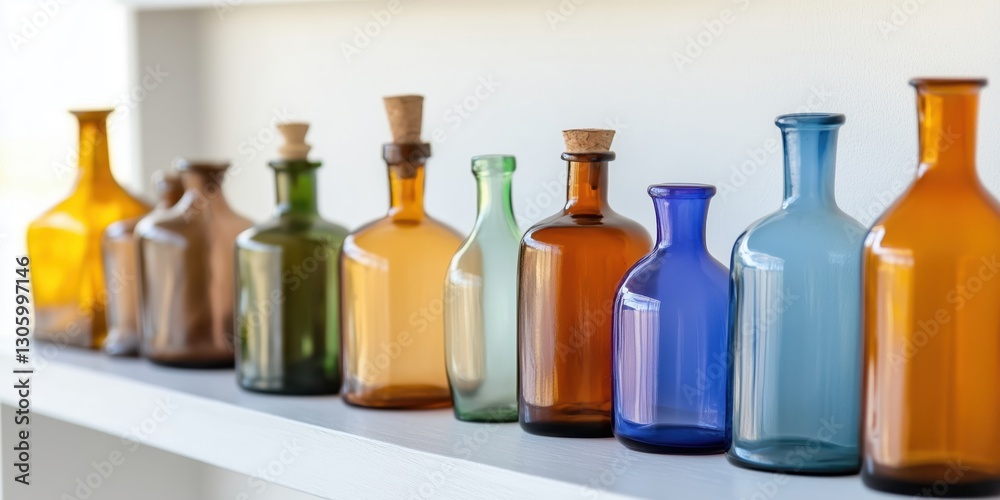 A display of various antique glass bottles in different colors and sizes enhances a vintage aesthetic and adds charm to any setting or collection. A display of various antique glass bottles in different colors and sizes enhances a vintage aesthetic and adds charm to any setting or collection.