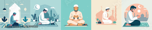 Vector image of Muslim man praying