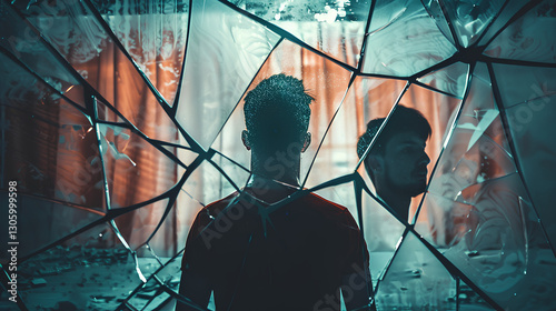 a person standing in front of a broken mirror