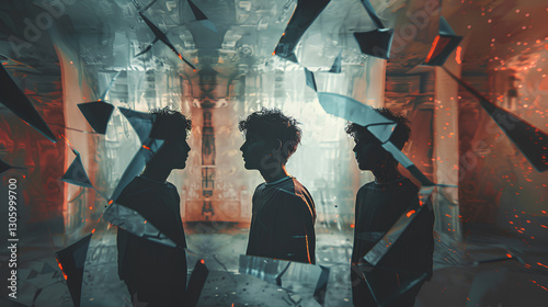 a person standing in front of a broken mirror