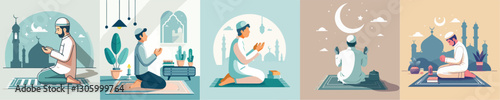 Vector image of Muslim man praying