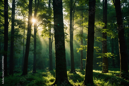 Wallpaper Mural 深い森に届く日差し Torontodigital.ca