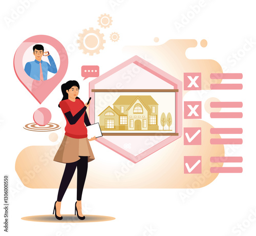 Real estate virtual tour concept. Virtual reality house tour. r