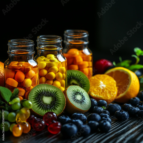 vibrant display of vitamins and fresh fruits