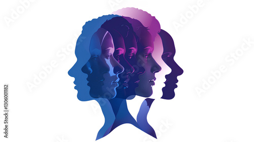 vector illustration of a human head silhouette on a clean white background, featuring multiple shadowed faces inside