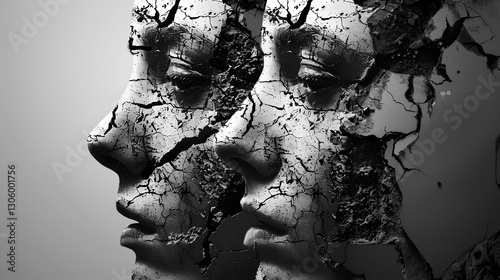 a person with a cracked face effect using double exposure