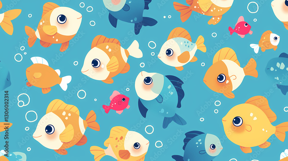Colorful cartoon fish swimming in a vibrant underwater scene with bubbles and playful patterns Colorful cartoon fish swimming in a vibrant underwater scene with bubbles and playful patterns