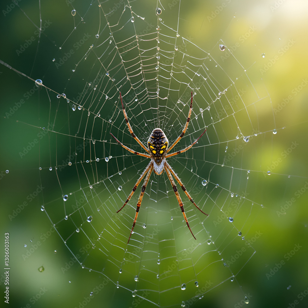 Water Droplets on a Spider web in Nature Water Droplets on a Spider web in Nature