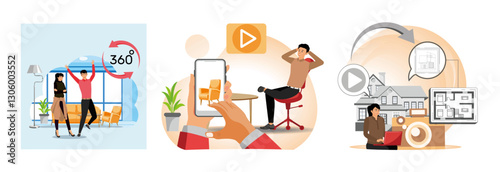 Virtual real estate tour Concept. Virtual open house. Real estate photography.