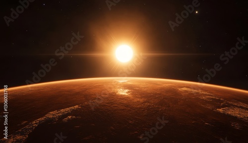 Martian Sunrise, Planetary Orbit, Space, Stars photo