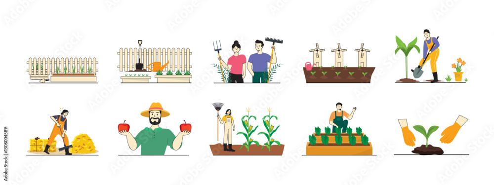Obraz premium Farm set illustrations. Flat vector illustration concept.