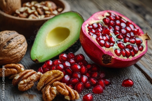 Healthy Superfoods Displayed on Wooden Surface (1) photo