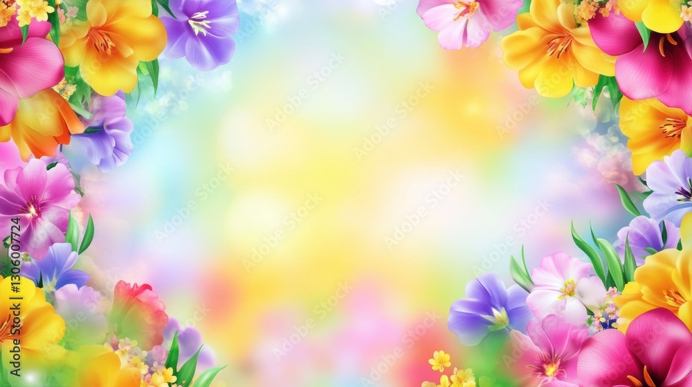 Beautiful background template made of Spring flowers. Beautiful background template made of Spring flowers.