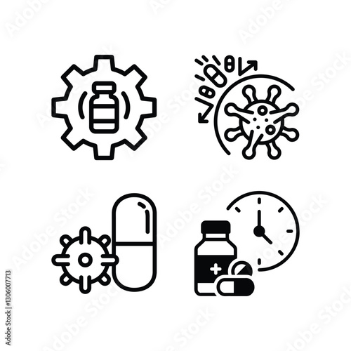 Medical Treatment and Virus Protection Icons Set.
