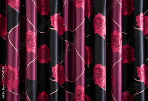 Curtain. Black dark purple red burgundy maroon magenta pink rose abstract background. Silk satin fabric. Silky shine glitter.