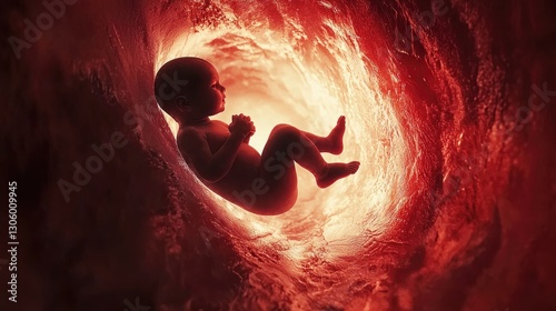 an unborn baby inside the womb, dramatic lighting, very detailed, cinematic realism