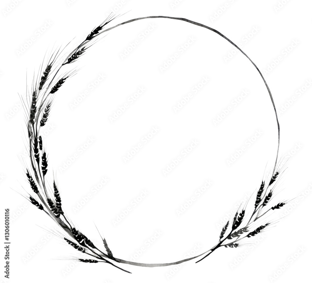 Fototapeta premium PNG Stroke outline wheat frame circle white background accessories.