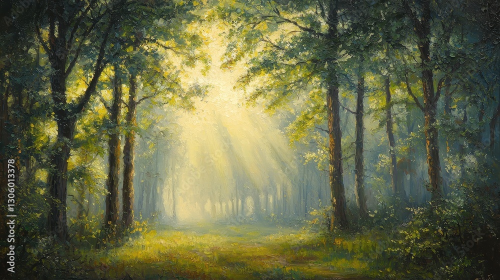 Obraz premium Sun-Kissed Mist in Mystical Forest