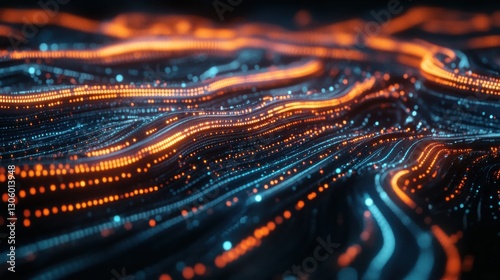 Abstract Dotted Lines with Orange and Blue Lights