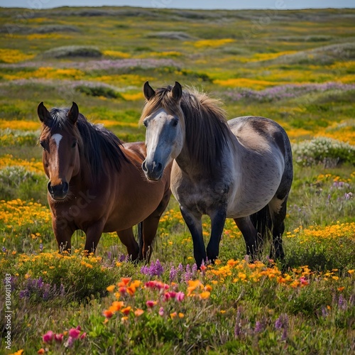 Sable Island’s Charm: Wild Horses in a Colorful Meadow of Nature