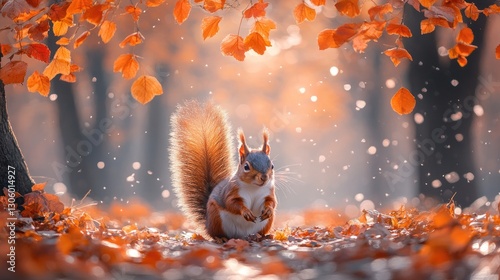 Autumn Squirrel in Forest Sunlight