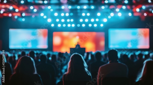Audience Viewing Stage with Screens and Speaker